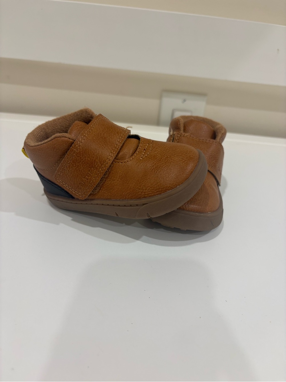 Carter's Tan Brown Leather Hook-and-Loop Baby Walkers